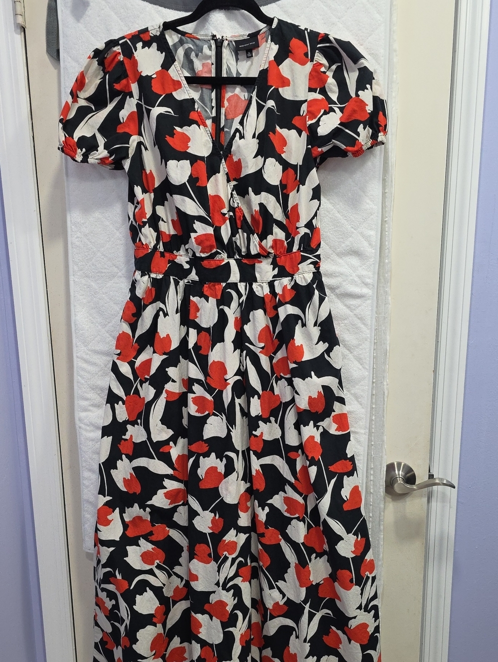 Who What Wear Black Maxi Dress with Red & White Floral Print